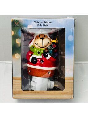 Omega Christmas Reindeer Night Light Ceramic Red Multicolor Bulb On/Off Switch